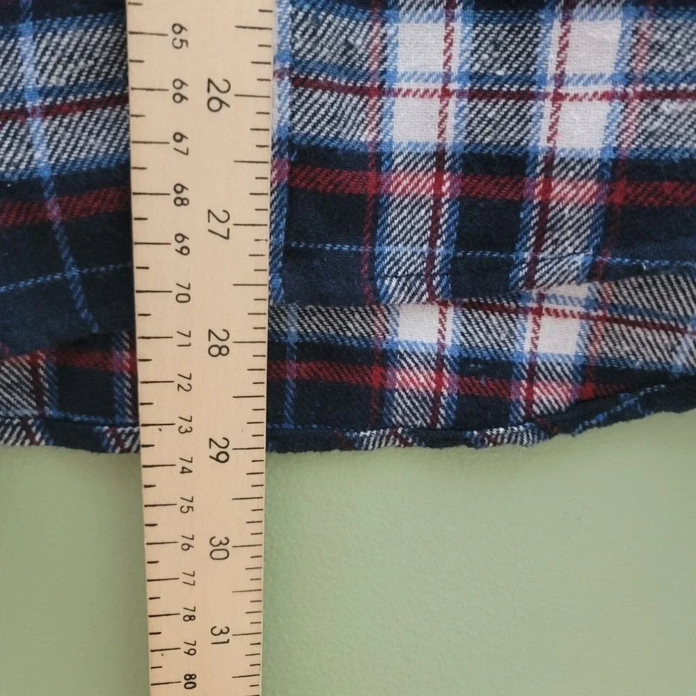 Jachs New York Mens Recycled Flannel Plaid Button Down Shirt Navy Blue Red L